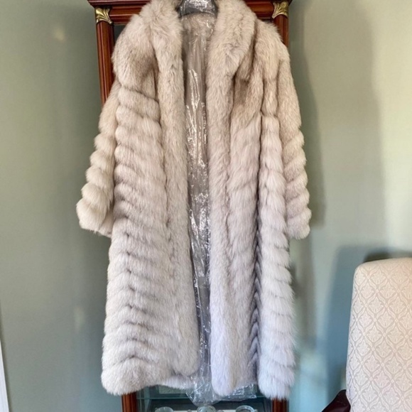 100% Real Chevron Vintage Fox Fur Coat - Full Length - Picture 4 of 11
